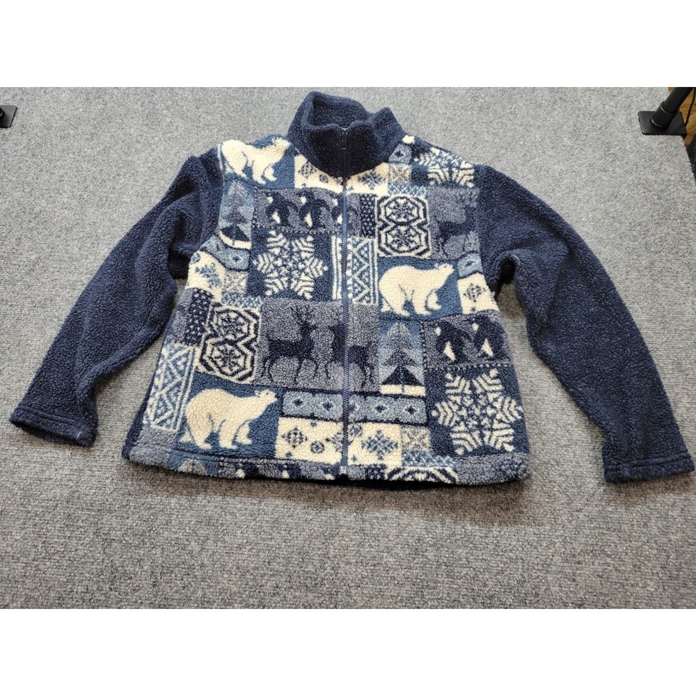 Vintage Outbrook Fleece Jacket Women Medium Winter Patchwork Polar Bear Full Zip